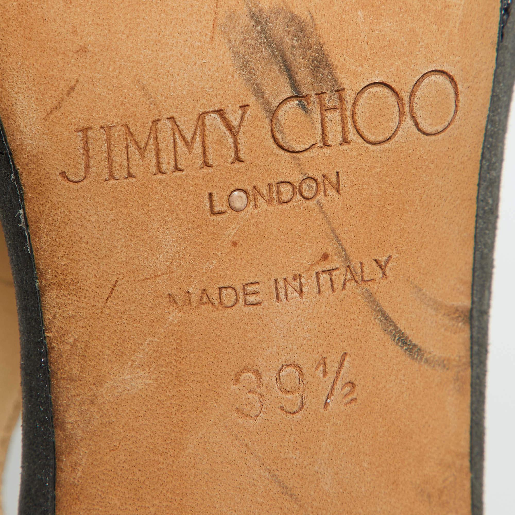 Jimmy Choo - Sandales à bout ouvert en cuir gris et paillettes brutes - Taille 39,5 en vente 3