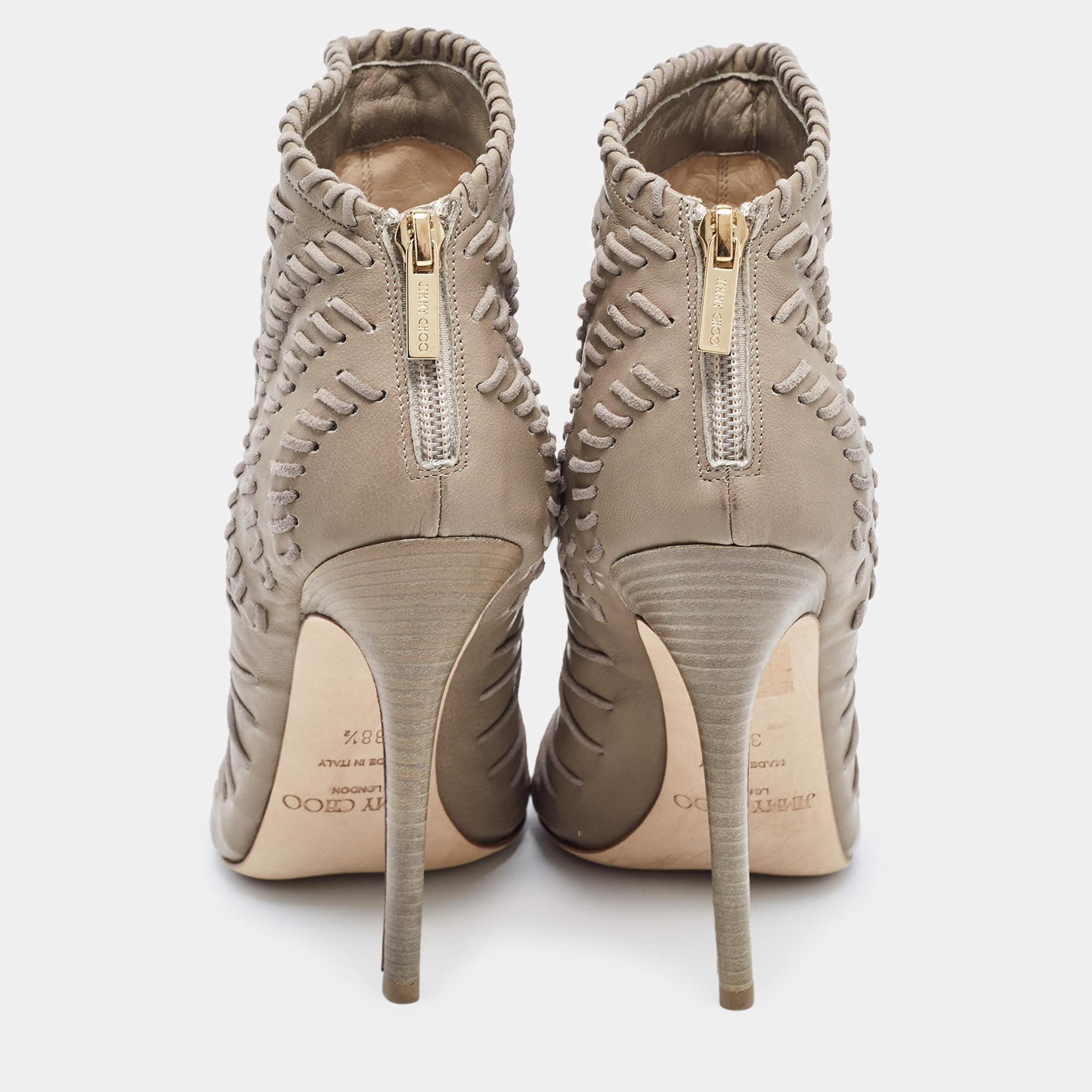 Women's Jimmy Choo Grey Leather and Suede Gana Ankle Boots Size 38.5 For Sale