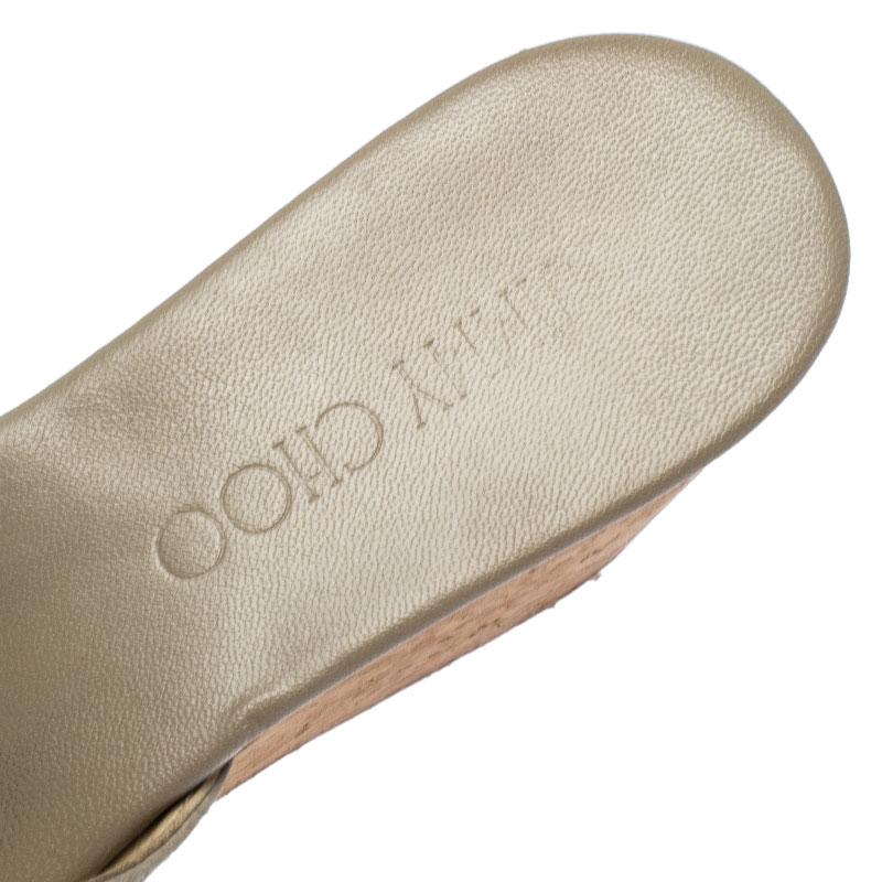 Women's Jimmy Choo Grey Leather Prima Cork Wedge Slides Size 37.5