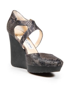 Jimmy Choo Grey Leather Snake Embossed Wedges Size IT 37.5