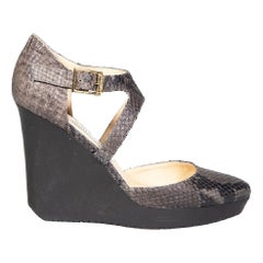 Jimmy Choo Grey Leather Snake Embossed Wedges Size IT 37.5