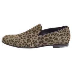 Jimmy Choo Grey Leopard Print Suede Sloane Smoking Slippers Size 42
