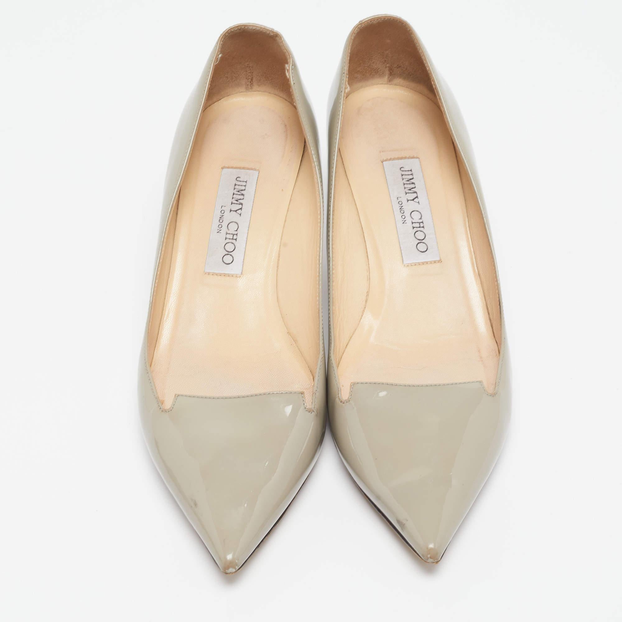 Beige Jimmy Choo Grey Patent Leather Allure Pumps Size 38.5 For Sale