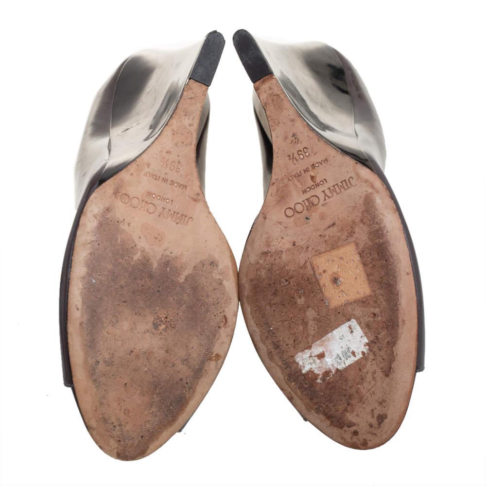 Jimmy Choo Grey Patent Leather Peep Toe Wedge Pumps Size 39.5 1