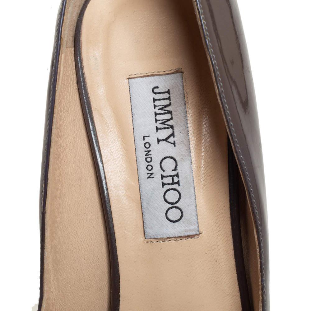 Jimmy Choo Grey Patent Leather Peep Toe Wedge Pumps Size 39.5 2