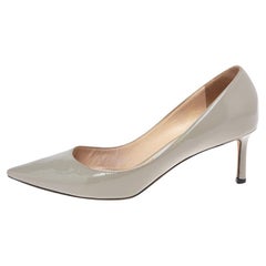 Jimmy Choo Grey Patent Leather  Pointed Toe Pumps Size 36.5