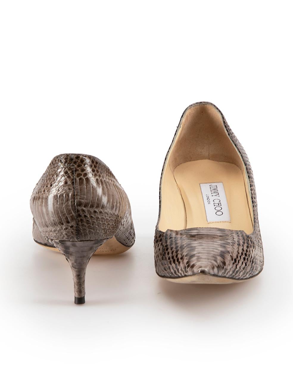 Jimmy Choo Grey Python Pointed Toe Pumps Size IT 37.5 In Good Condition For Sale In London, GB