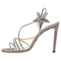 Jimmy Choo Grey Shimmer Suede Embellished Lynn Sandals Size 38