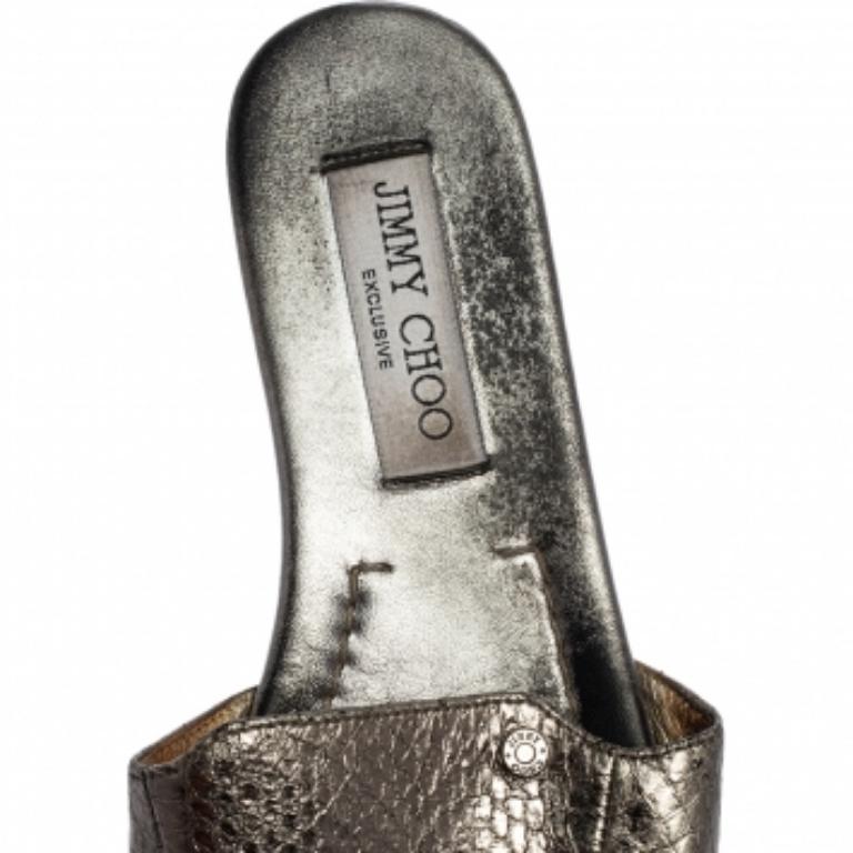 Gray Jimmy Choo Grey Snakeskin Leather Nanda Flat Slide Sandals Size 36