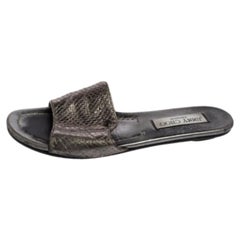 Jimmy Choo Grey Snakeskin Leather Nanda Flat Slide Sandals Size 36