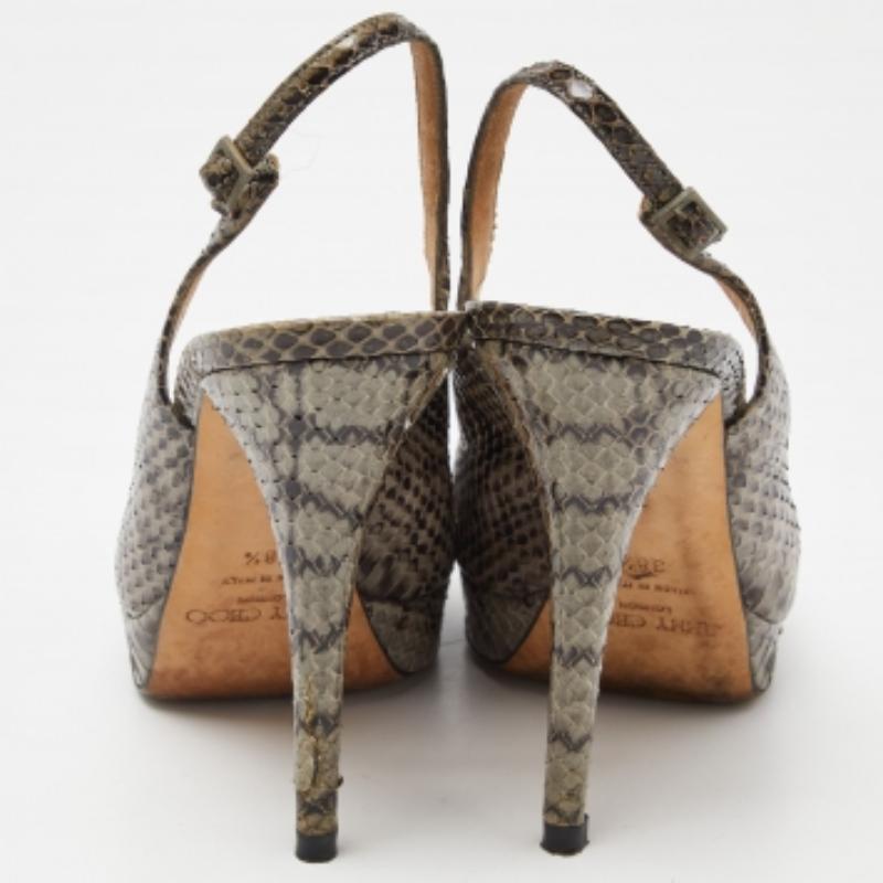 Jimmy Choo Grau Schlangenhaut Leder Peep Toe Pumps Größe 38.5 im Angebot 2