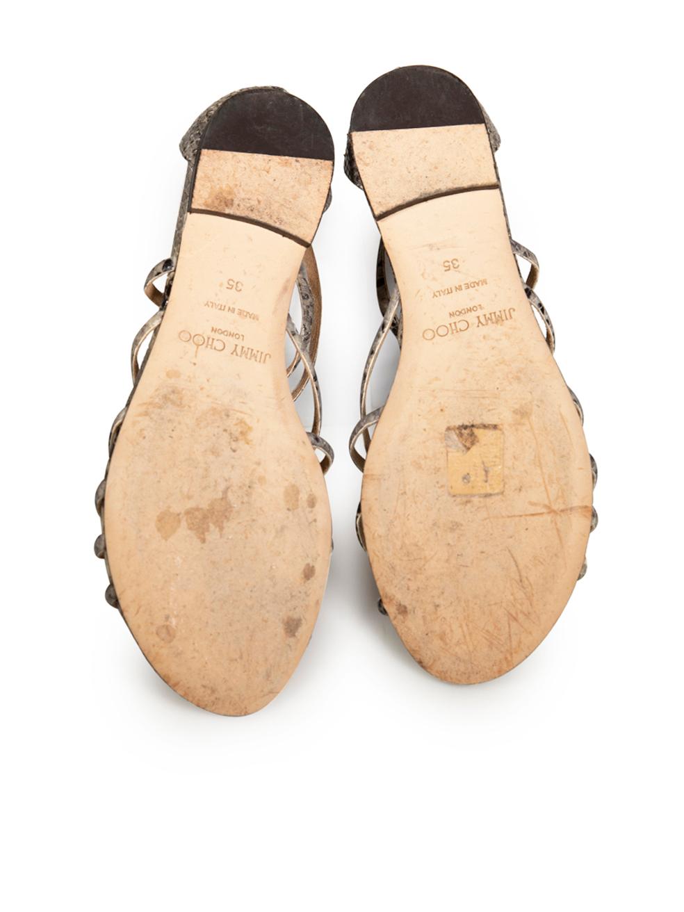 Women's Jimmy Choo Grey Snakeskin Sutri Strappy Sandals Size IT 35 For Sale