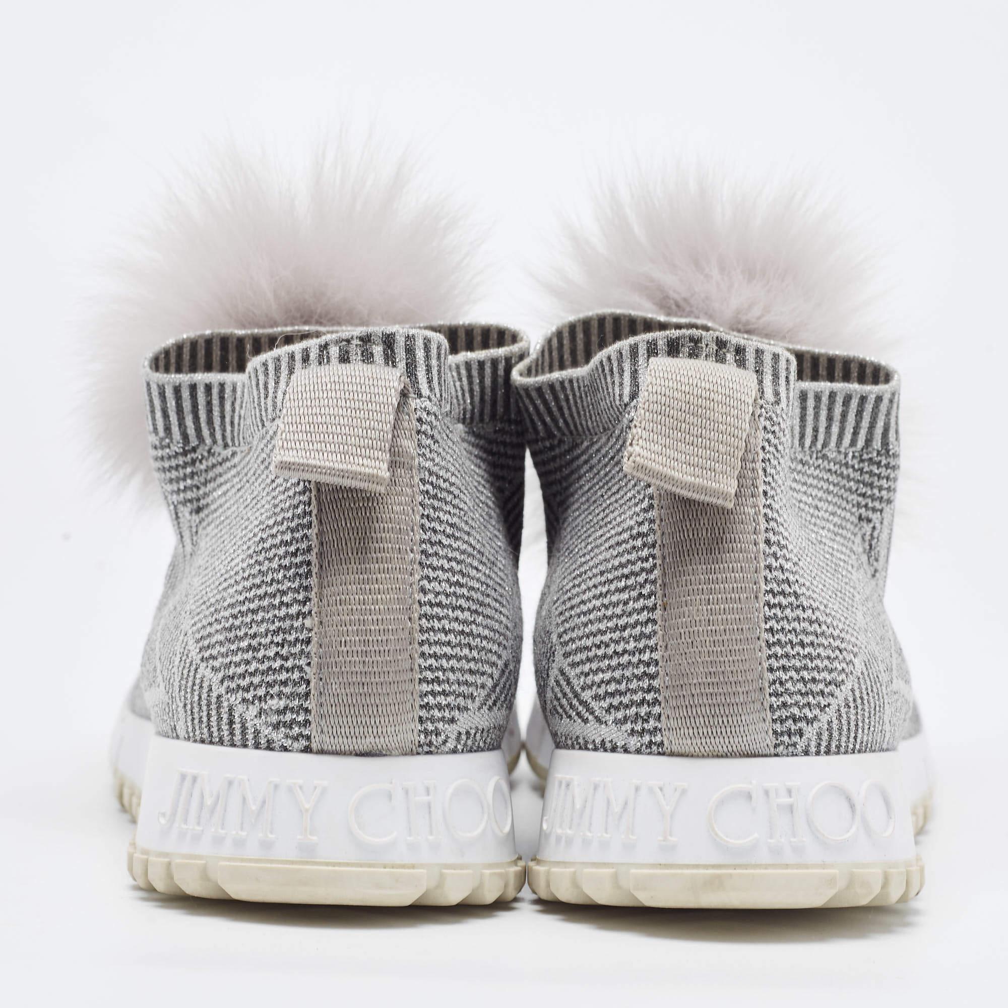 Jimmy Choo Grey Stretch Fabric Fur Embellished High Top Sneakers Size 41 For Sale 3