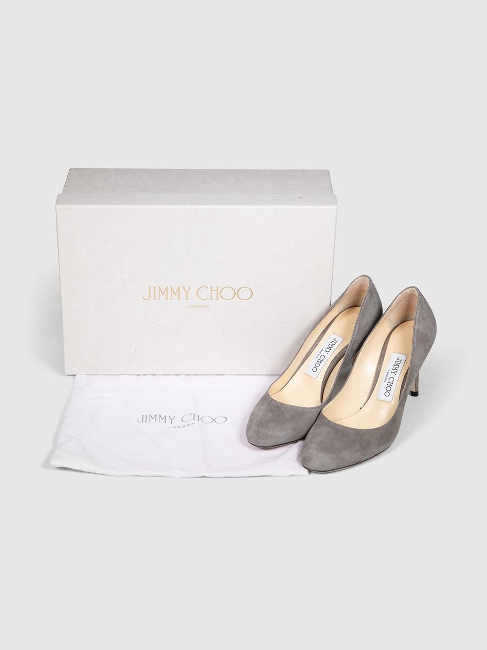 Marron Jimmy Choo - Escarpins en daim gris à bout arrondi - Taille IT 35 en vente