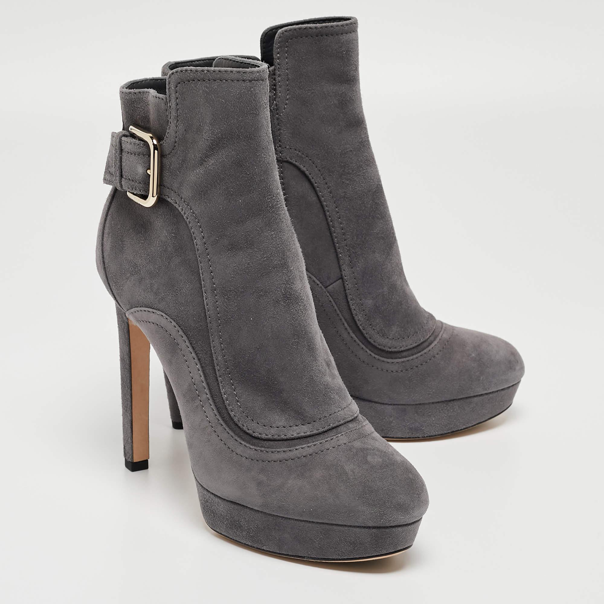 Jimmy Choo Grey Suede Britney Ankle Boots Size 39.5 For Sale 2