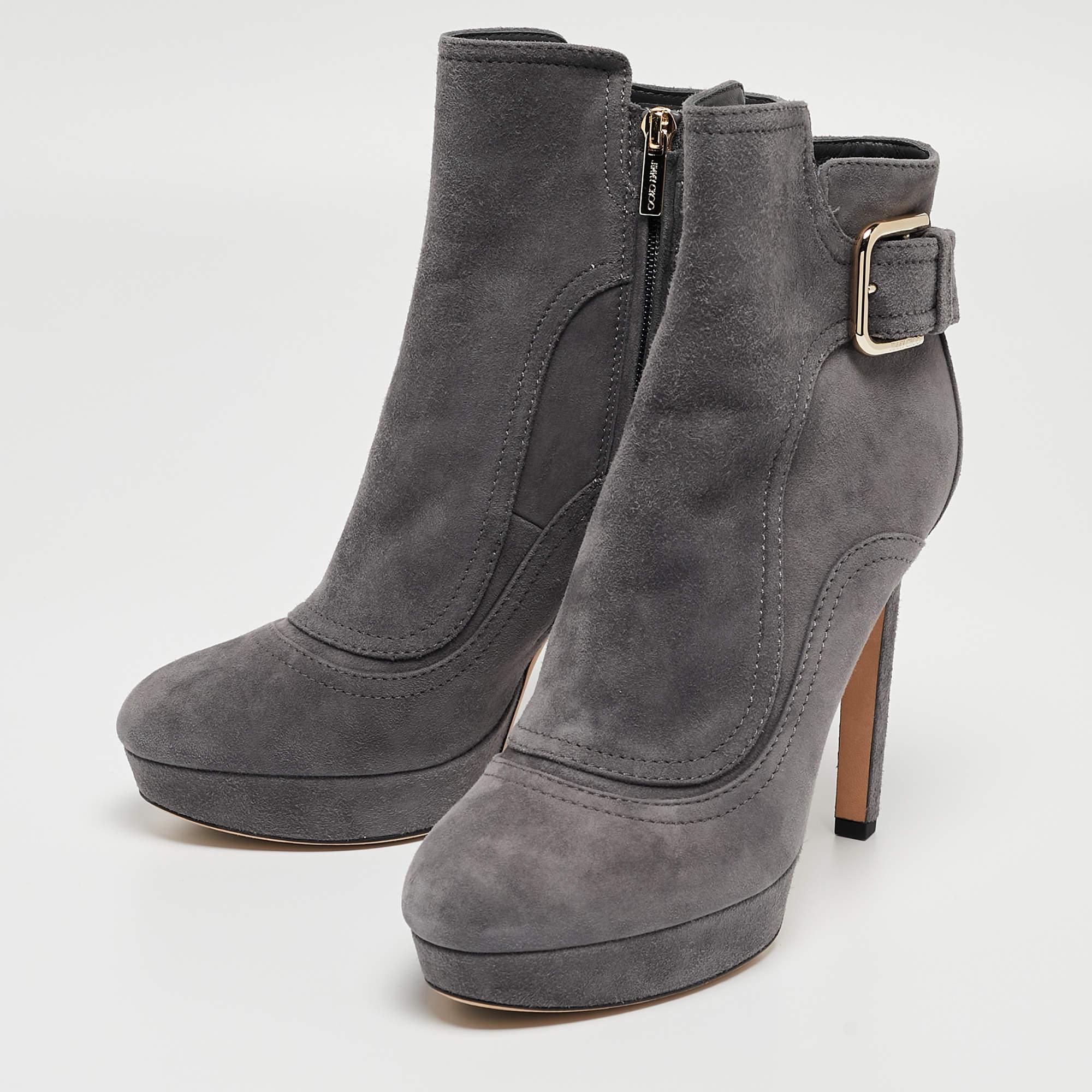 Jimmy Choo Grey Suede Britney Ankle Boots Size 39.5 For Sale 5