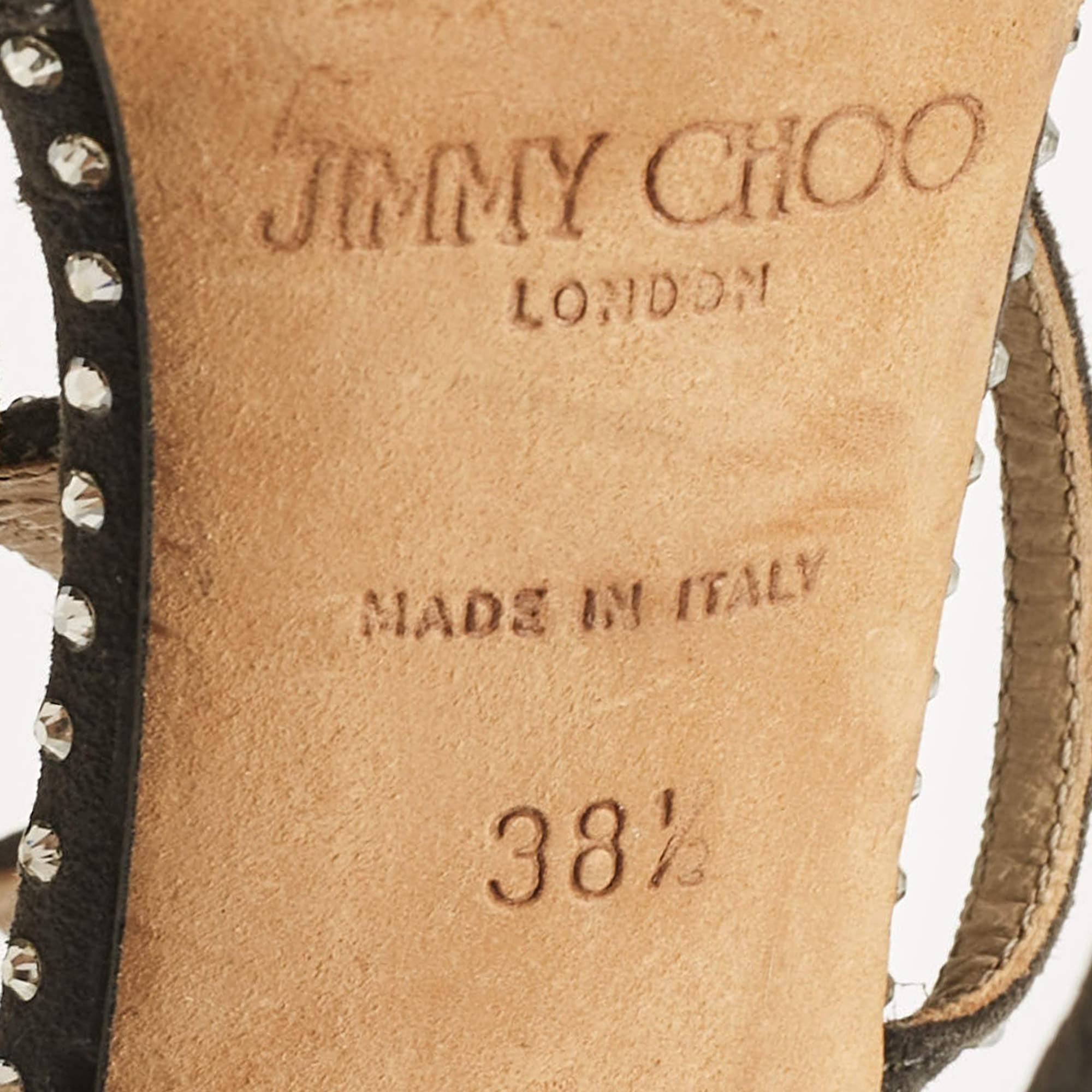 Jimmy Choo - Sandales à lanières en daim gris ornées de cristaux, taille 38,5 en vente 3
