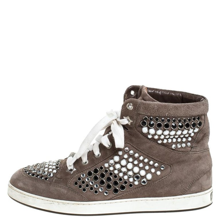 Jimmy Choo Grey Suede Crystal Studded Tokyo High-Top Sneakers Size 38 at  1stDibs