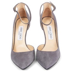 JIMMY CHOO grey suede LUCY ANKLE STRAP Pointed Toe Pumps Pumps Shoes 37.5
