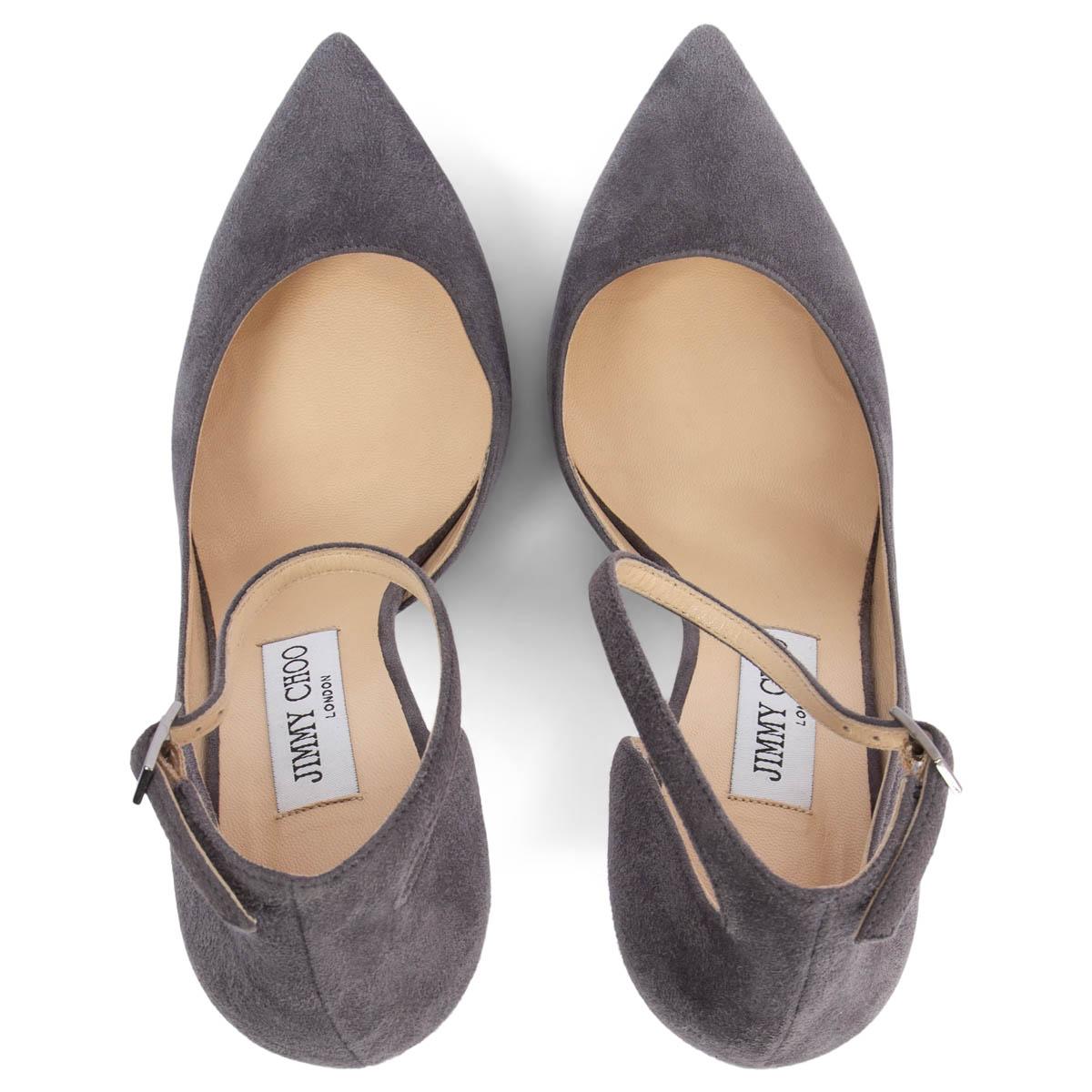 JIMMY CHOO grey suede LUCY ANKLE STRAP Pointed Toe Pumps Pumps Shoes 37.5 1