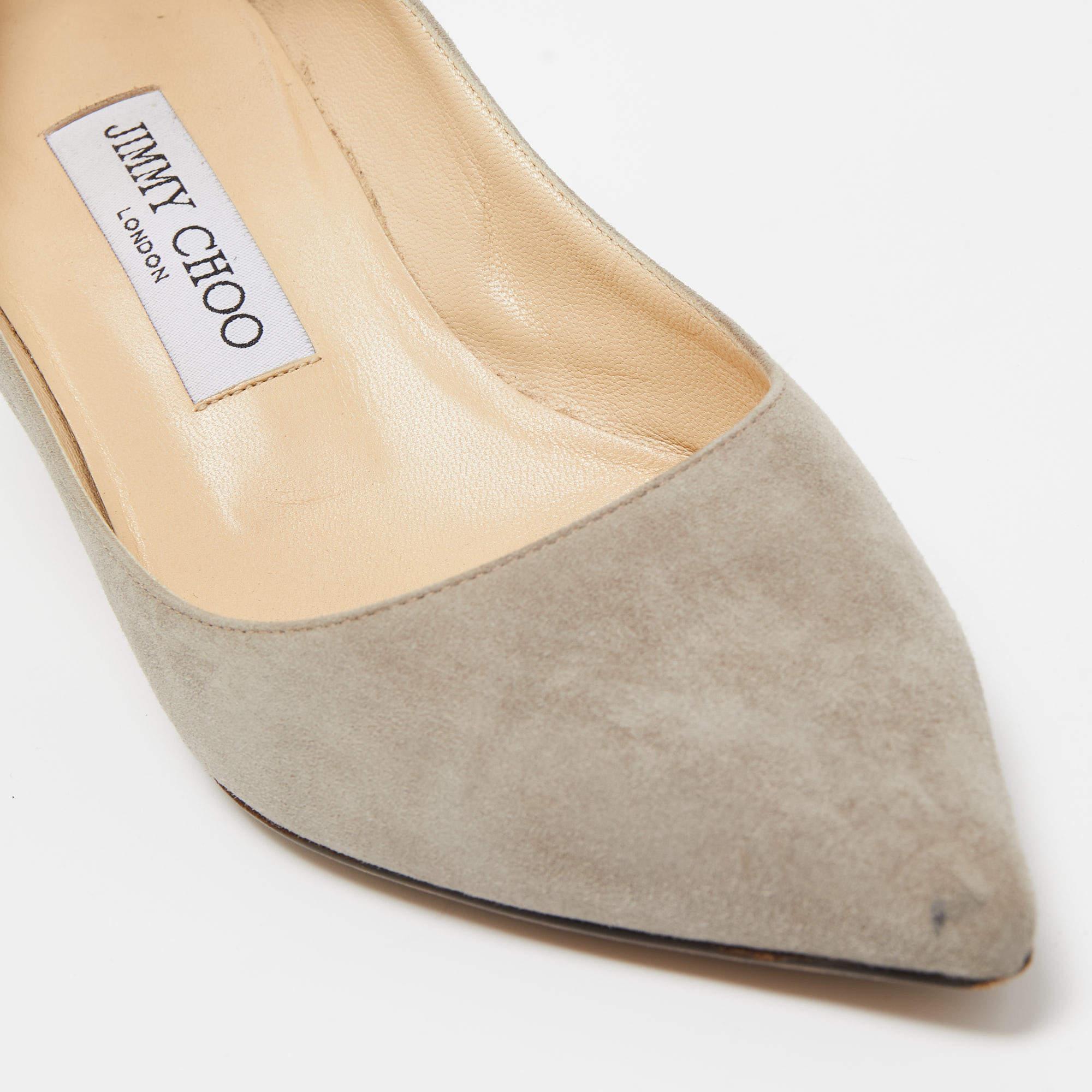 Jimmy Choo Grey Suede Romy Pumps Size 37 For Sale 1