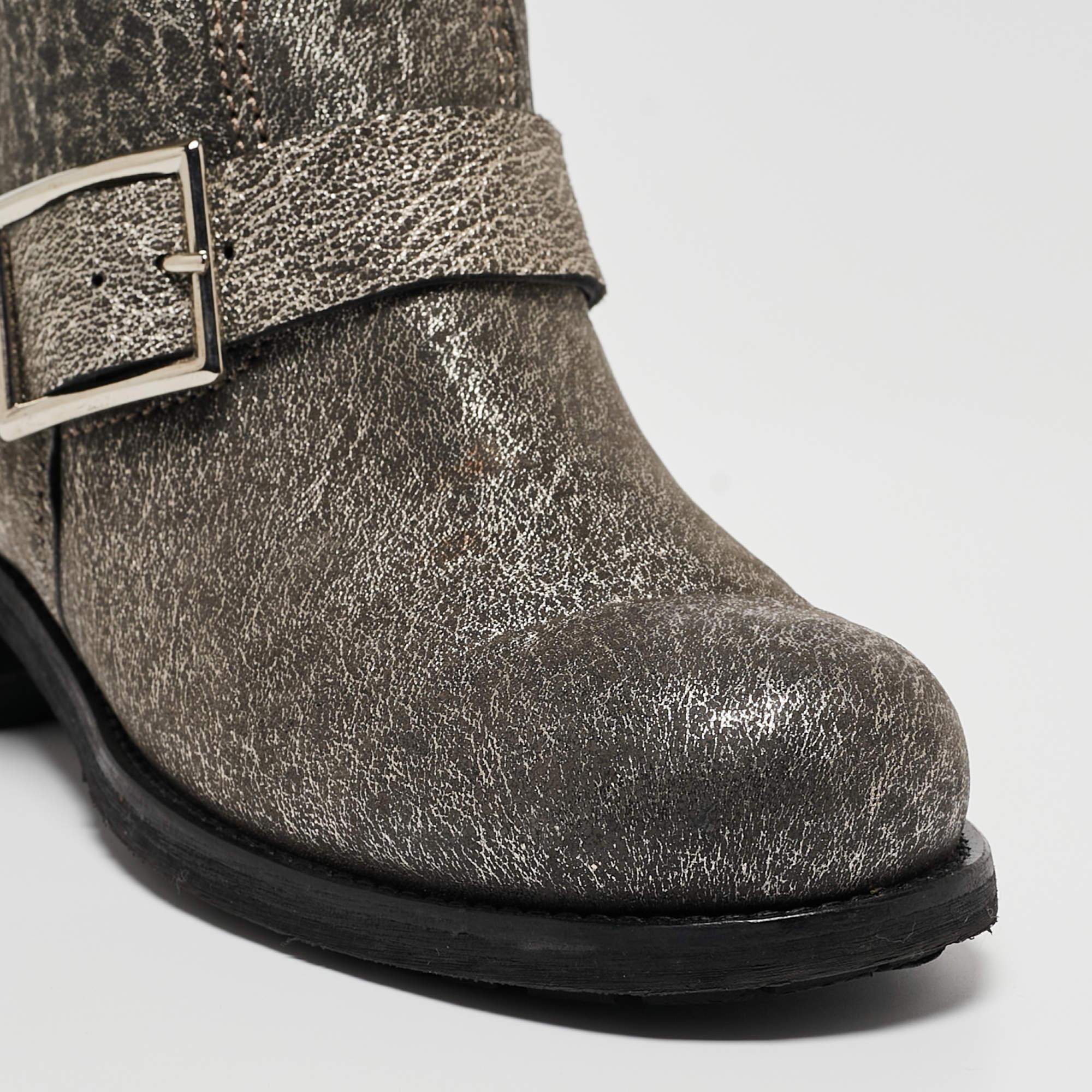 Jimmy Choo Grey Textured Leather Buckle Detail Ankle Boots Size 38 For Sale 4