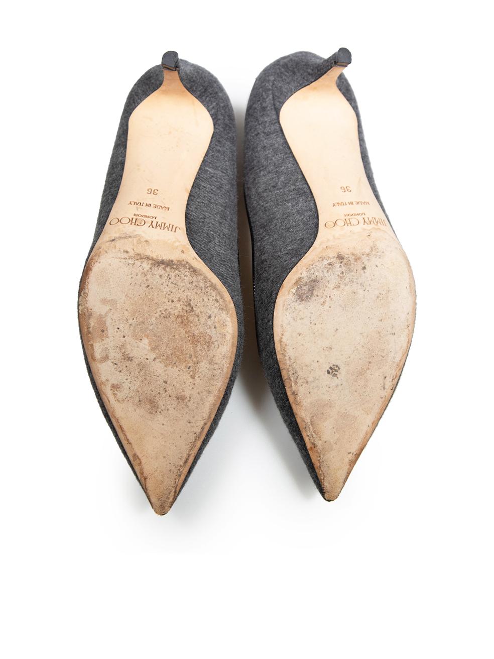 Jimmy Choo Grey Wool Pointed Toe Pumps Size IT 36 In Good Condition In London, GB