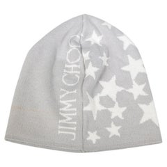 Jimmy Choo Grey Wool Star & Logo Print Beanie