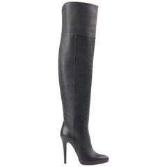 JIMMY CHOO "Gypsy" Black Leather Fitted Over The Knee Heeled Boots
