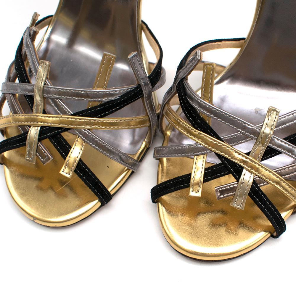 Brown Jimmy Choo Hanover Vogue 100 Black and Gold Sandals 38 For Sale