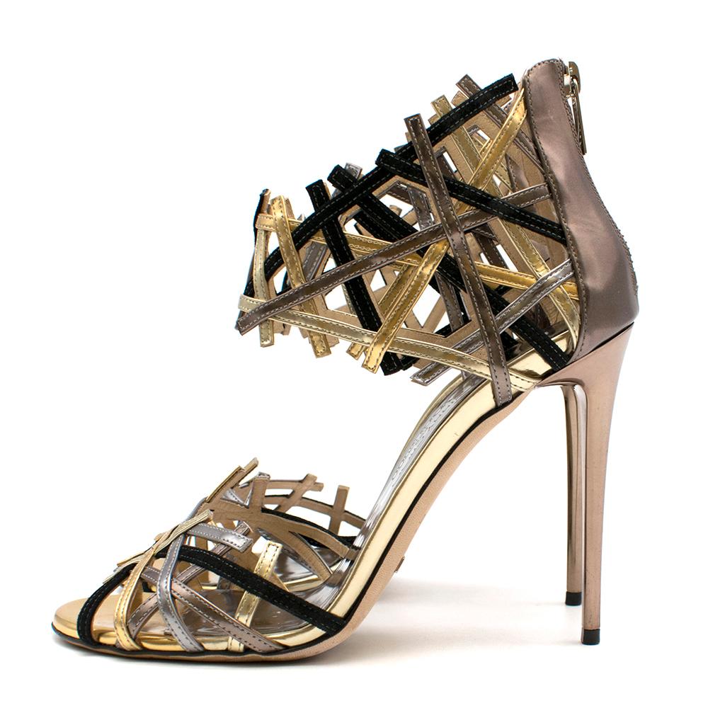 Brown Jimmy Choo Hanover Vogue 100 Black and Gold Sandals - Size EU 38 For Sale