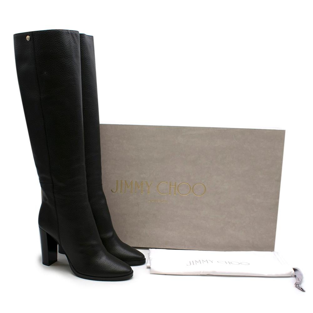 Jimmy Choo Haywood 95 Black Leather Boots

- Knee high boots
- Stitch seam detailing
- Round toe 
- Silver Jimmy Choo hardware
- Block heel

Materials:
- Leather 
- Resin heel

Made in Italy
