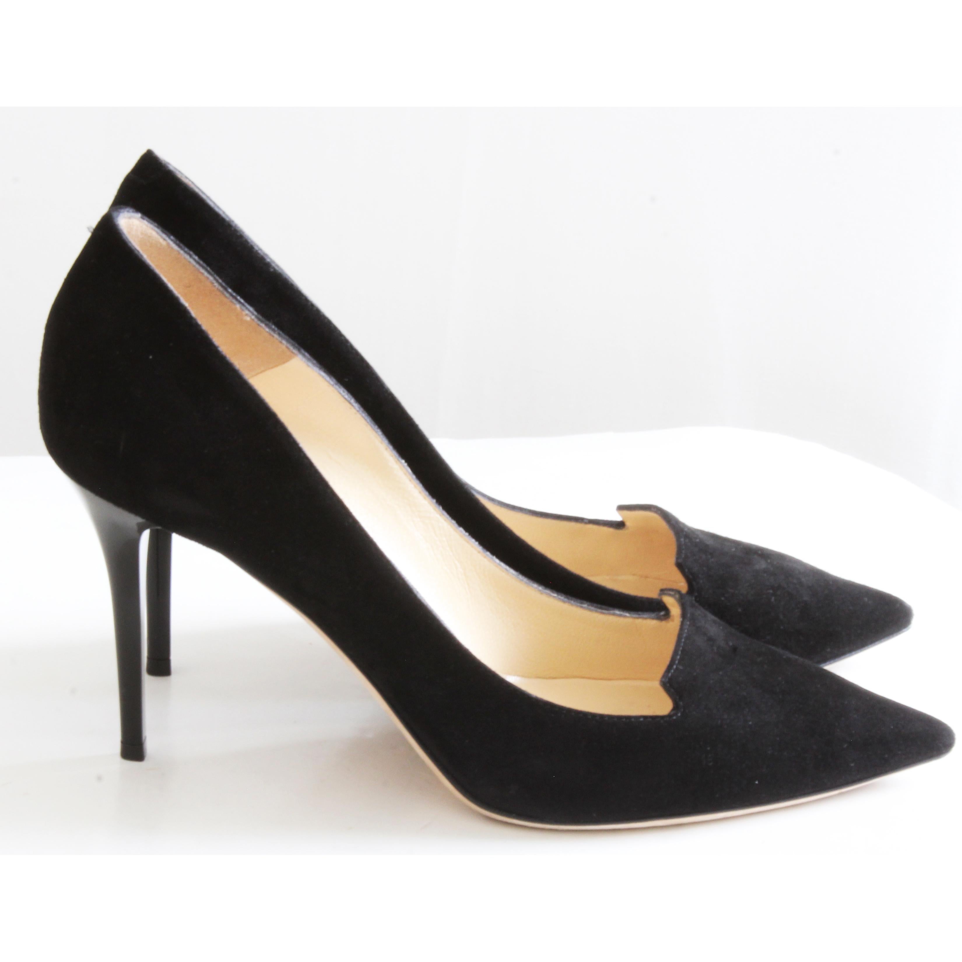 Women's Jimmy Choo Heels Black Stiletto Pumps 247 Alia Suede Leather with Box For Sale