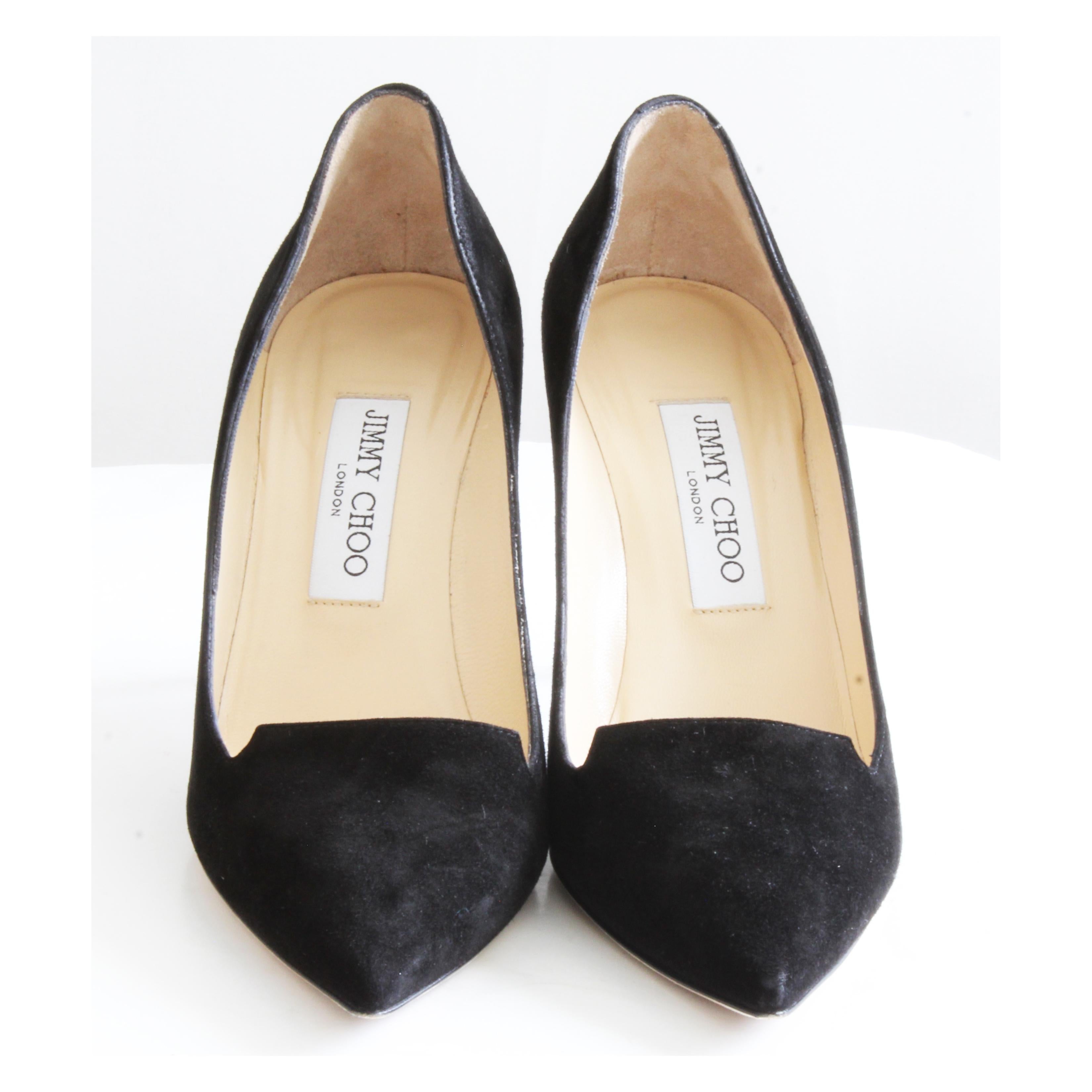 Jimmy Choo Heels Black Stiletto Pumps 247 Alia Suede Leather with Box For Sale 1