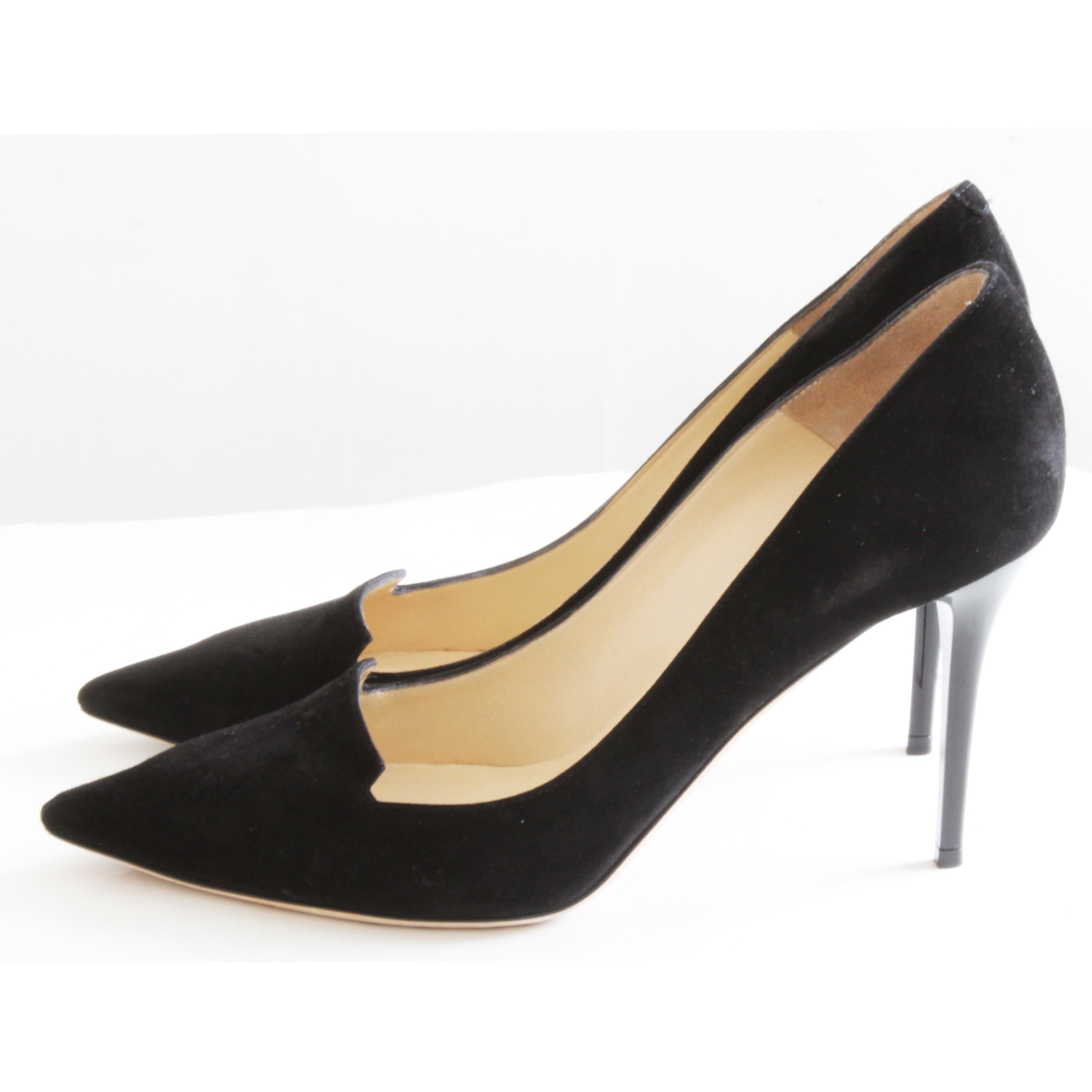 Jimmy Choo Heels Black Stiletto Pumps 247 Alia Suede Leather with Box For Sale 2