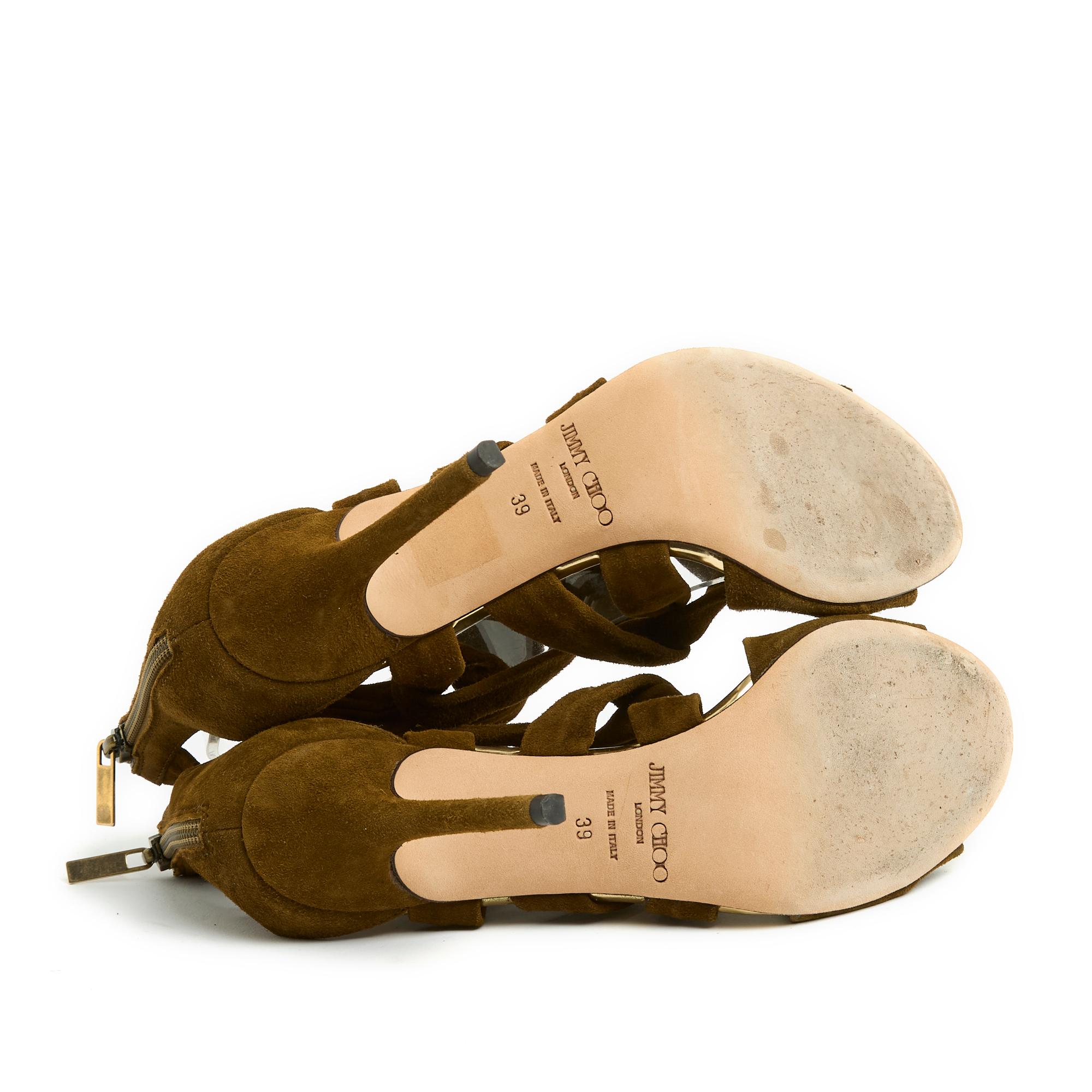 Jimmy Choo Heels EU39 Brown Soft Suede Straps Sandals US8.5 en vente 1