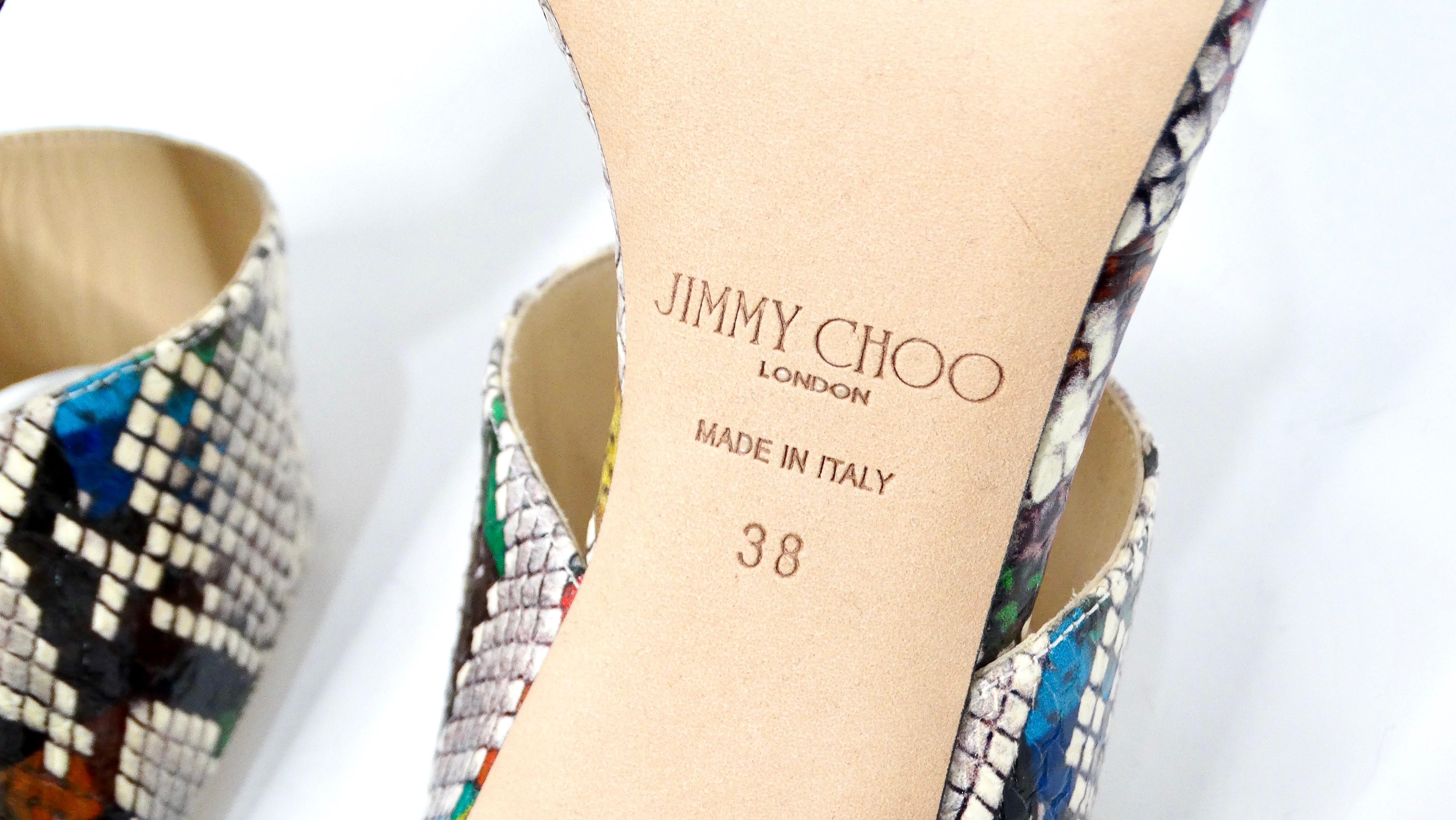 Jimmy Choo - Hira - Sandales à talons coulissants en cuir imprimé serpent multicolore en vente 4