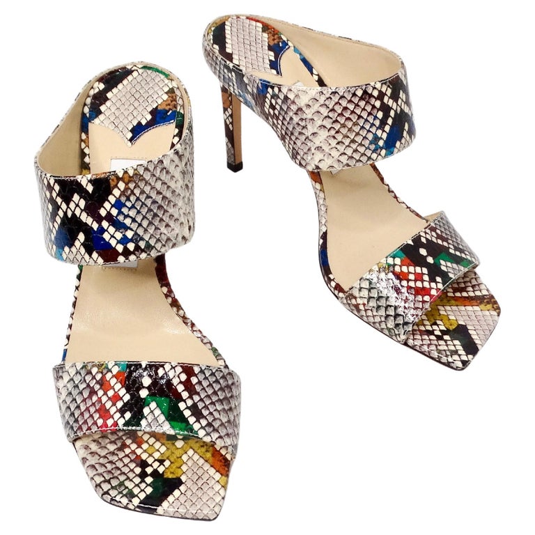 Jimmy Choo Hira Multicolor Snake Print Leather Slide Heel Sandals