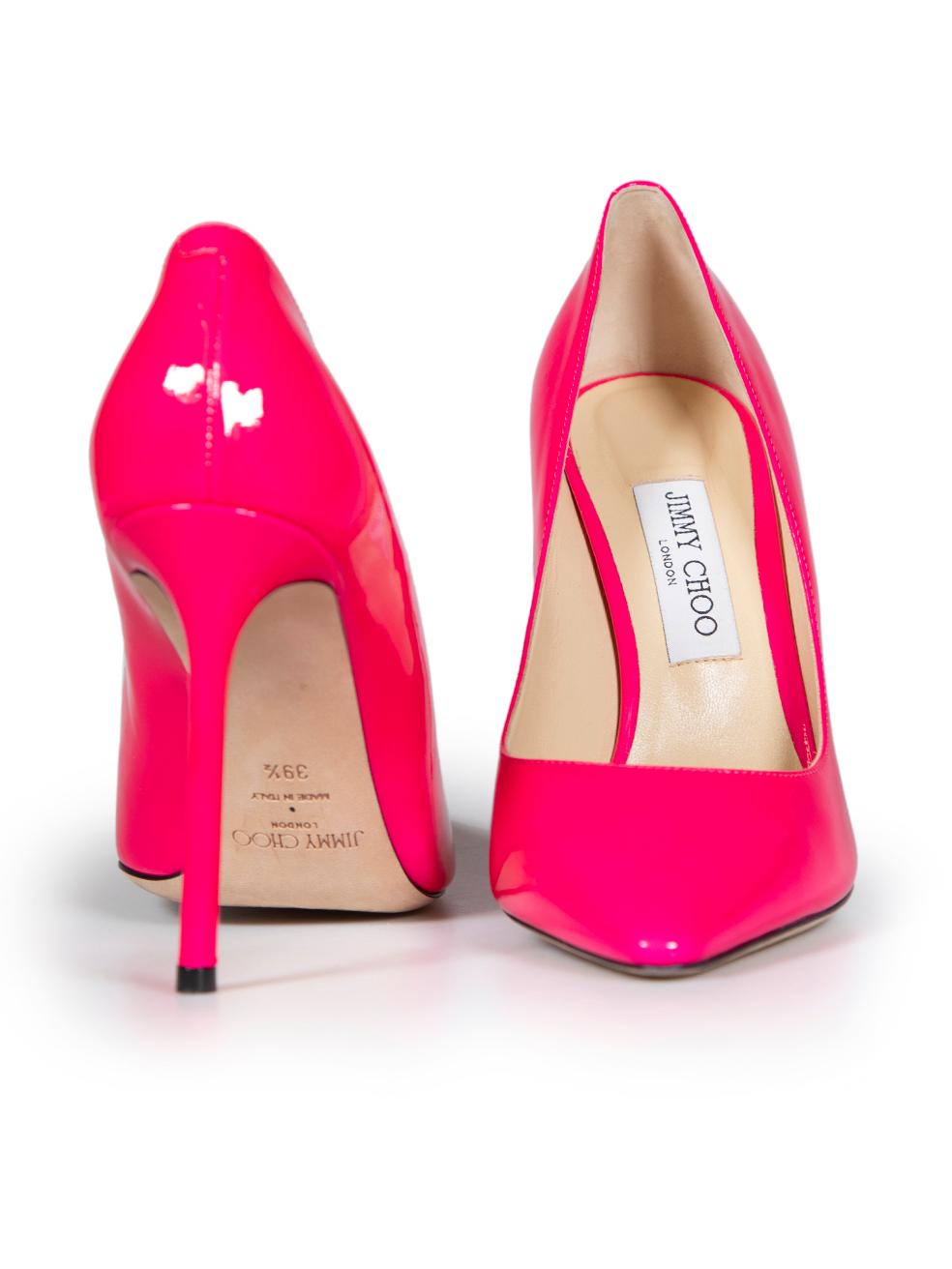 Jimmy Choo Hot Pink Patent Leather Pointed Pumps Size IT 39.5 In Good Condition For Sale In London, GB