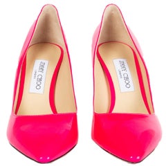 JIMMY CHOO hot pink patent leather ROMY 85 POINTED-TOE Pumps Shoes 39.5
