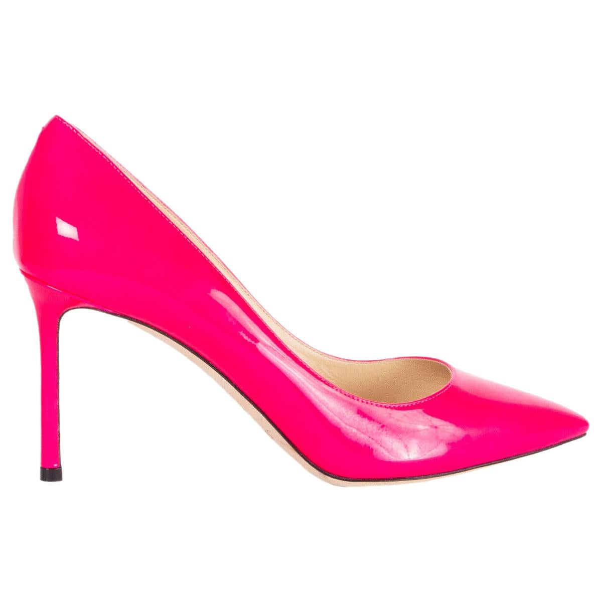 JIMMY CHOO hot pink patent leather ROMY 85 POINTED-TOE Pumps Shoes 39.5 For Sale