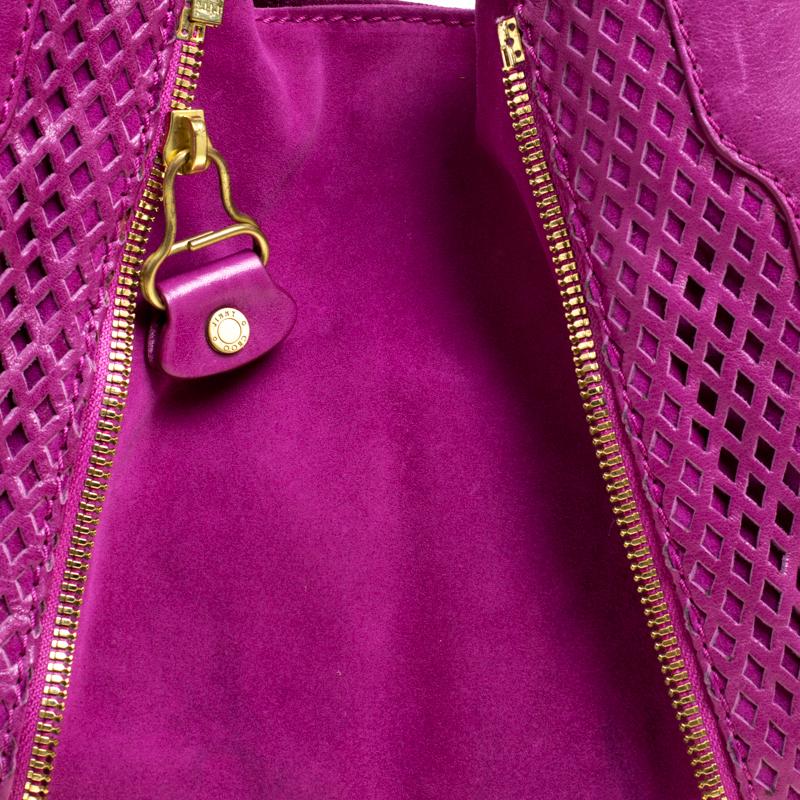 Jimmy Choo Hot Pink Perforated Leather and Suede Mandah Hobo 1