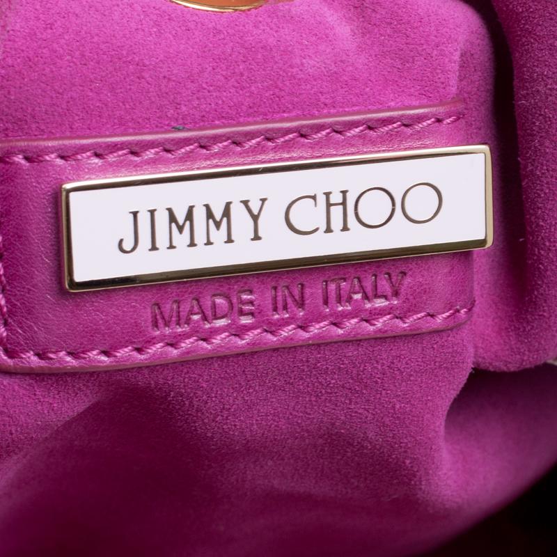 Jimmy Choo Hot Pink Perforated Leather and Suede Mandah Hobo 4