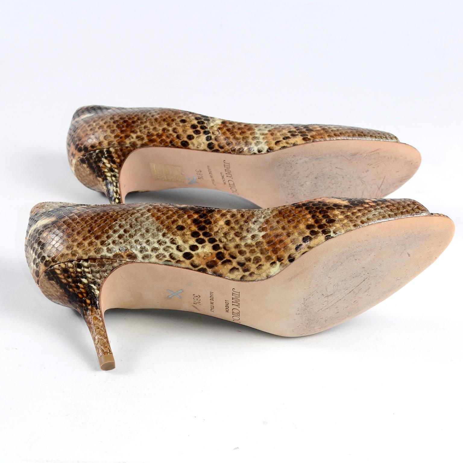 Jimmy Choo Isabel Python Snakeskin Peep Toe Kitten Heel Shoes Size 38.5 2