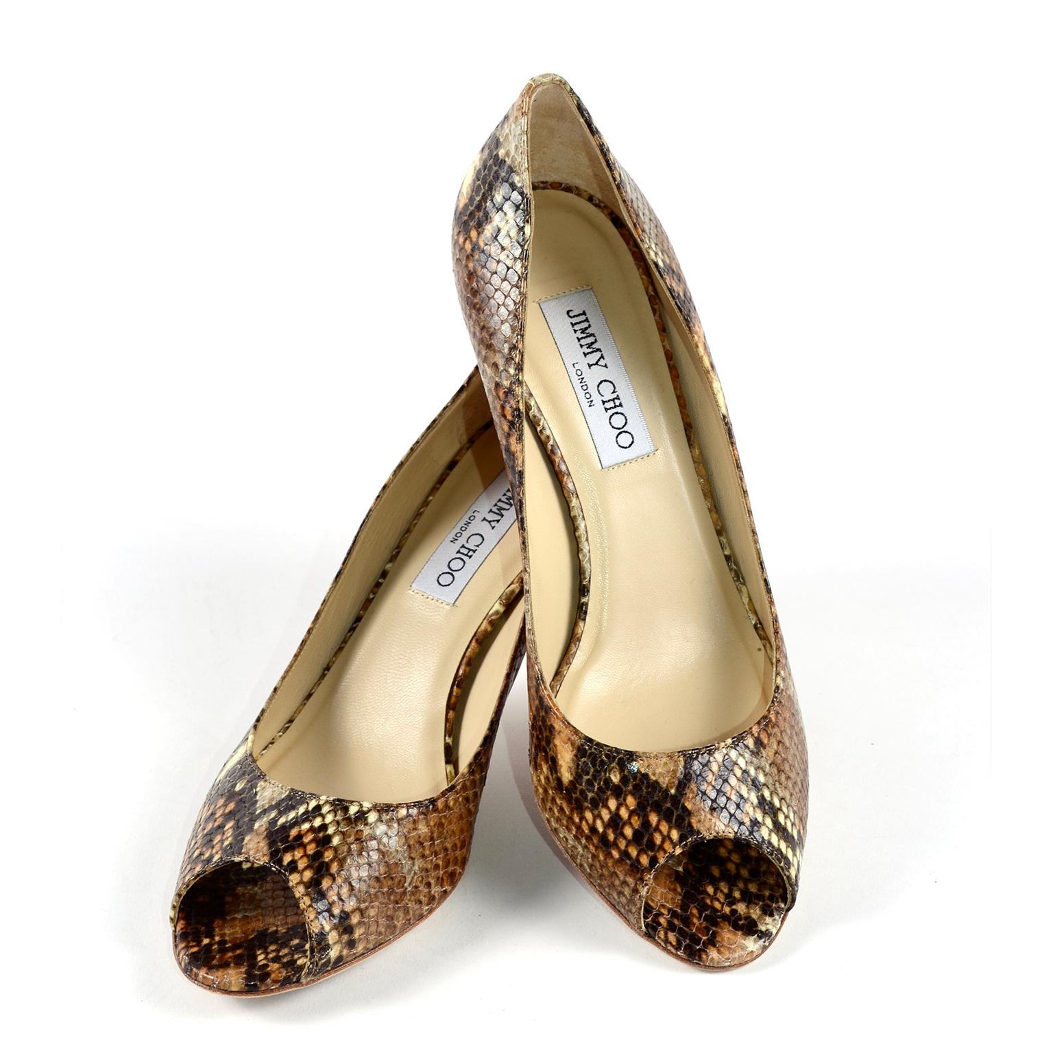 Jimmy Choo Isabel Python Snakeskin Peep Toe Kitten Heel Shoes Size 38.5 ...