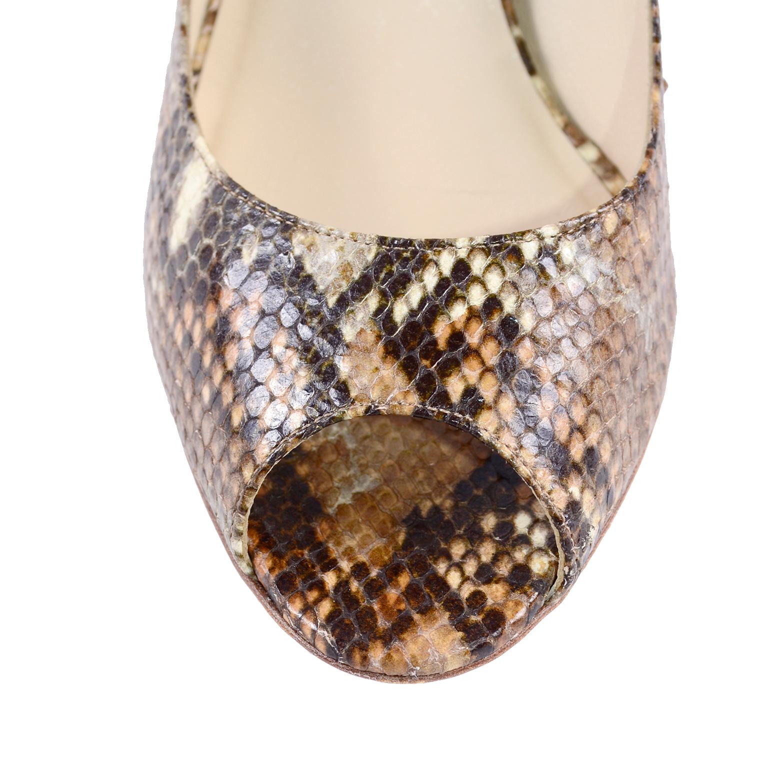 Jimmy Choo Isabel Python Snakeskin Peep Toe Kitten Heel Shoes Size 38.5 1