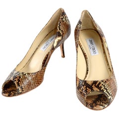 Jimmy Choo Isabel - Chaussures à talons chatons à bout ouvert en peau de serpent python, taille 38,5