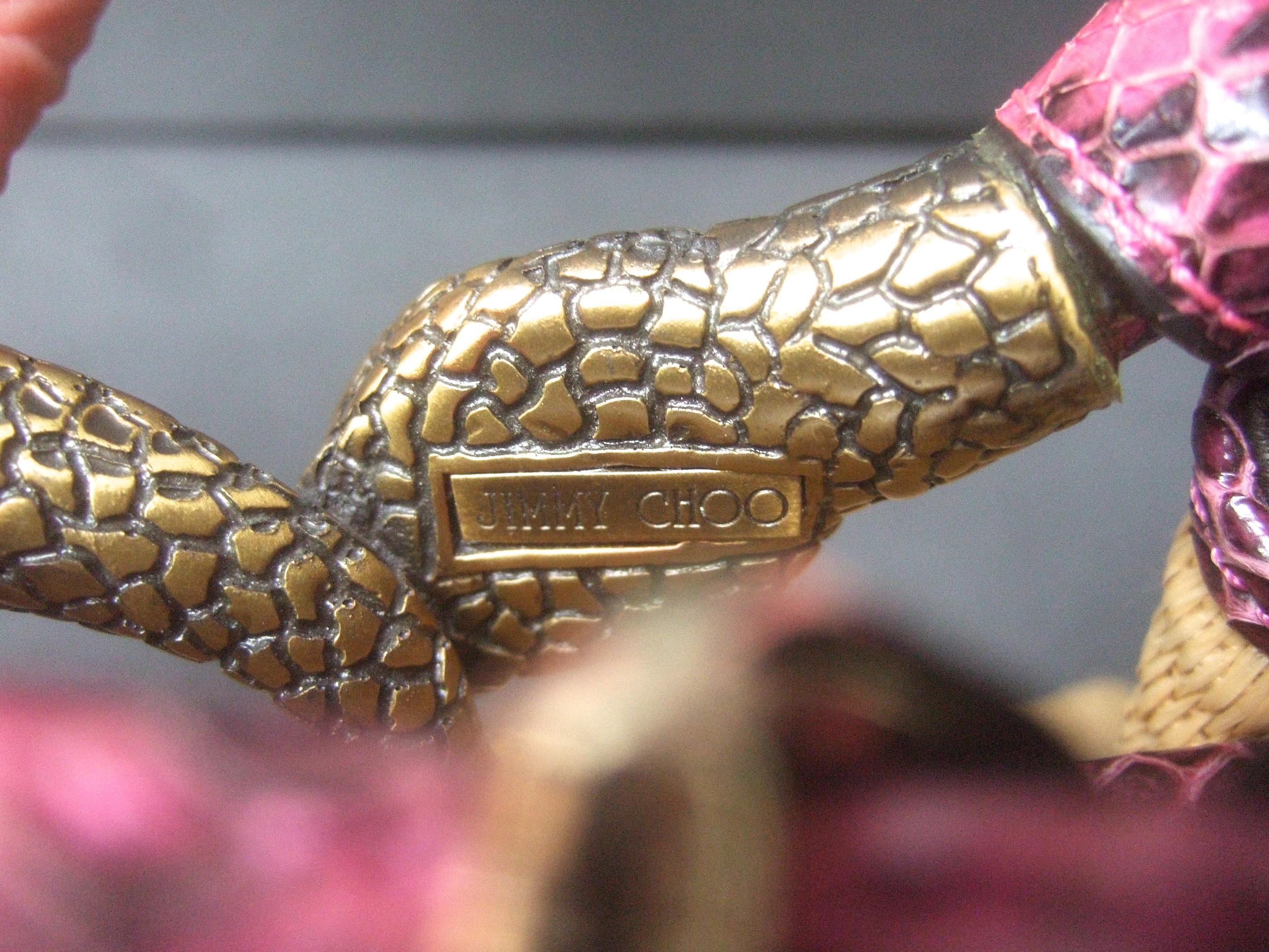 Jimmy Choo Italian Straw Raffia Brass Metal Serpent Medallion Handbag c 1990 9