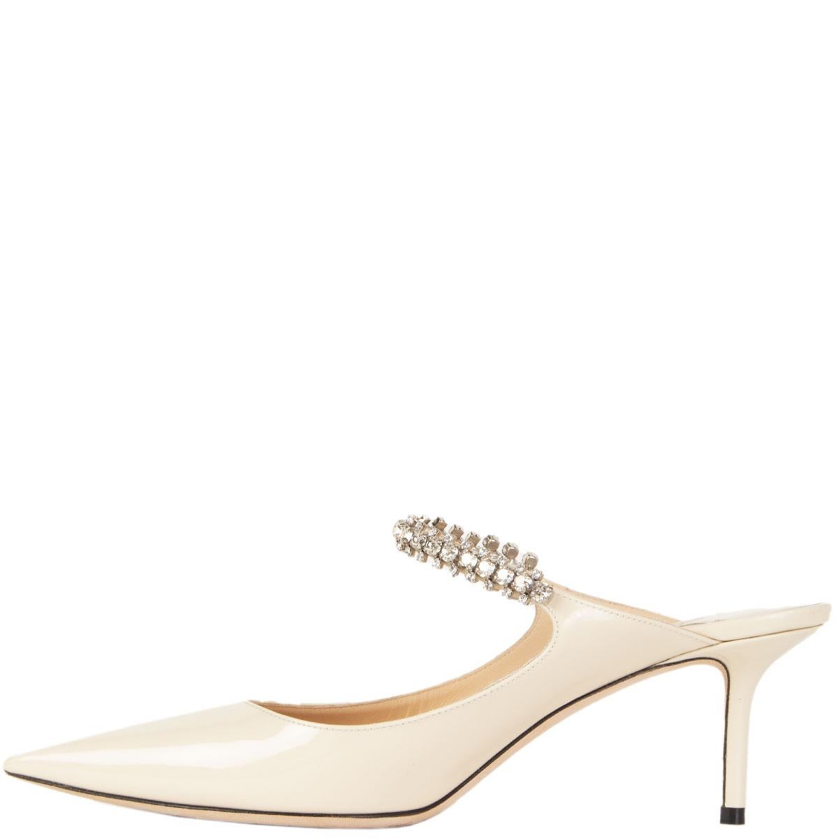 White JIMMY CHOO ivory patent leather Pointed Toe BING65 Mules Shoes 39.5