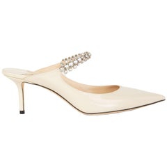 JIMMY CHOO ivory patent leather Pointed Toe BING65 Mules Shoes 39.5